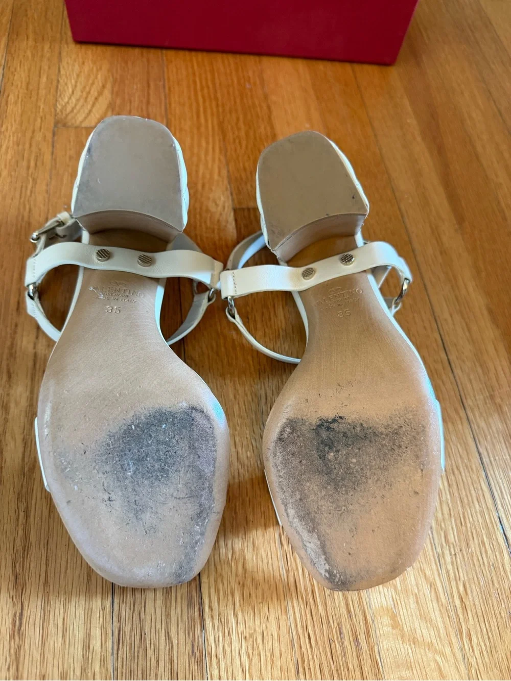 Valentino Cream Leather Block Heel Sandals